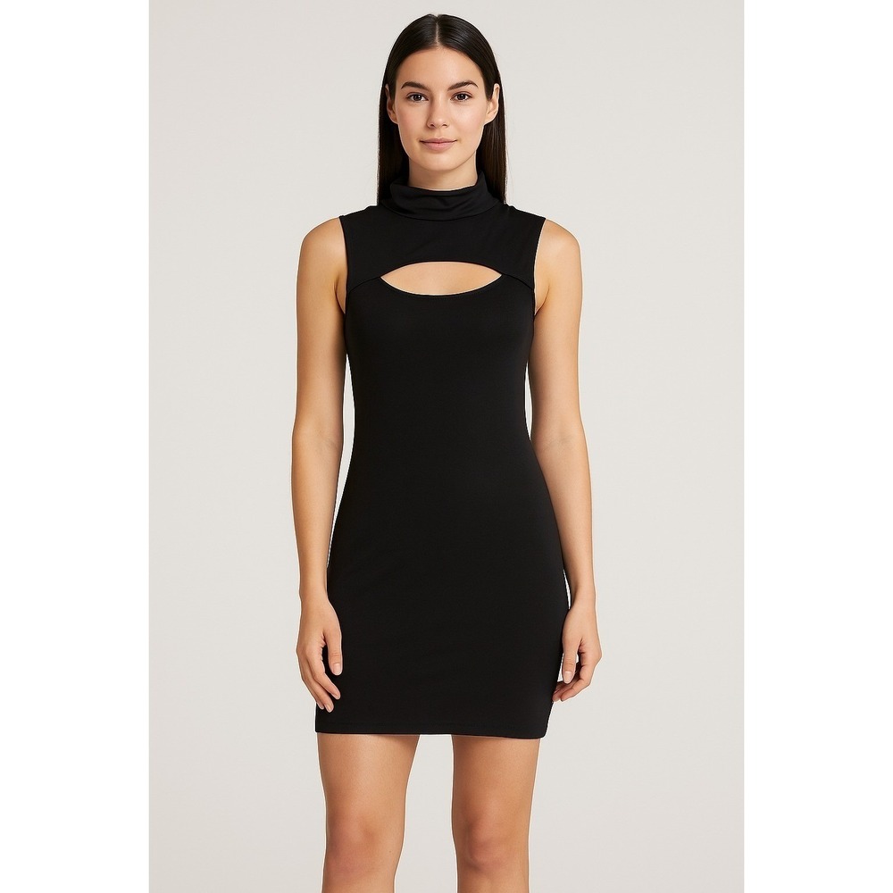 Bar III Women's Mock-Neck Mini Dress Deep Black Cut Out Size XL Sleeveless